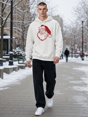 SASEA Santa Claus Graphic Hoodie Unisex Medium White Festive Holiday Sweatshirt